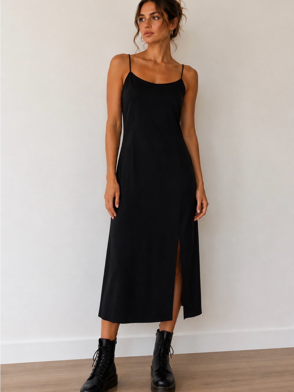 Vintage Michael Marcella Black Slip Midi Dress Size 12